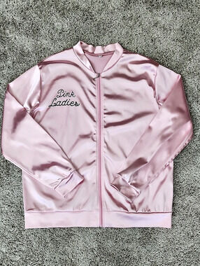 Grease Costume - Pink Ladies Satin Bomber Jacket Pink Size Large